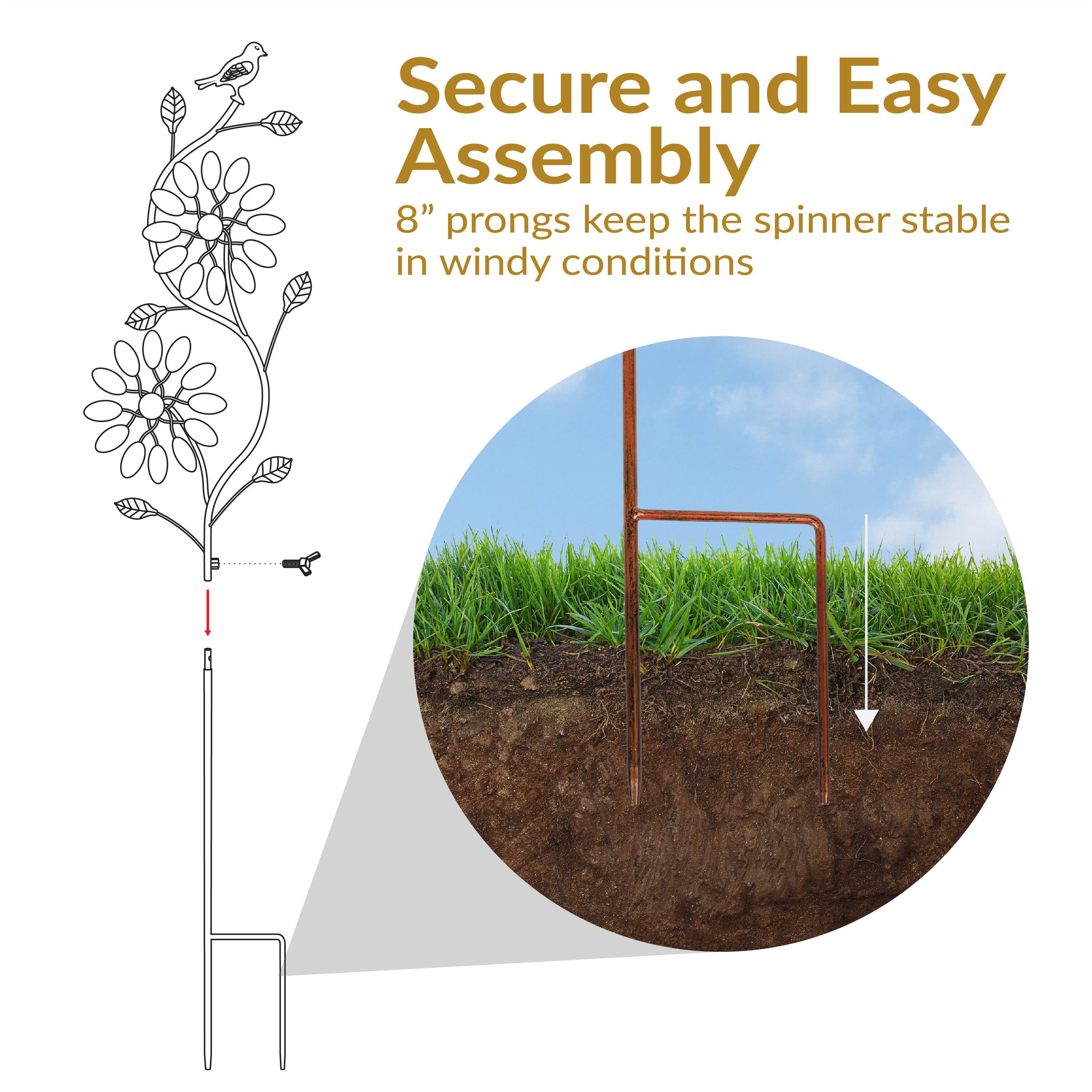 Secure and Easy Assembly

8" prongs keep the spinner stable in windy conditions