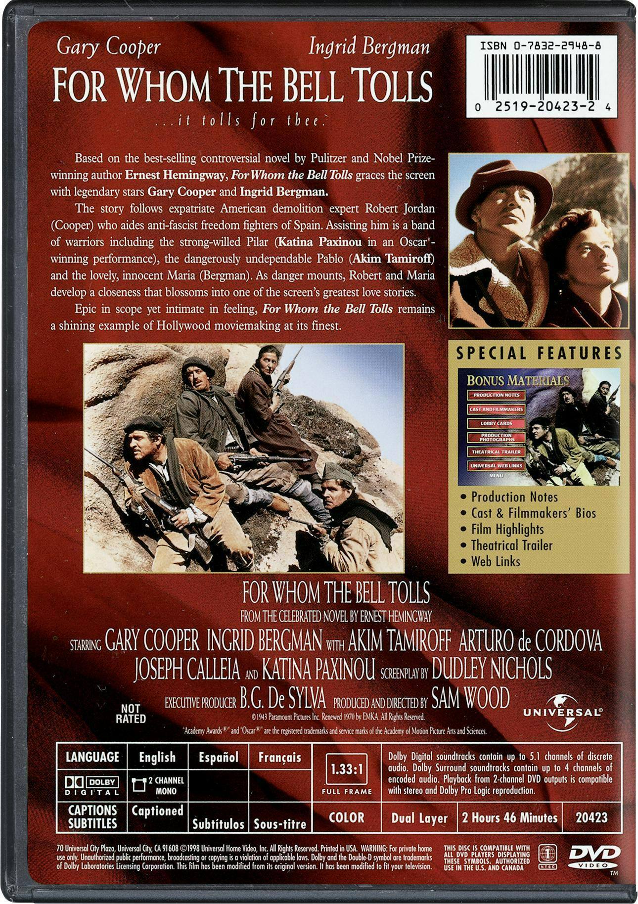 Back. For Whom the Bell Tolls [DVD].