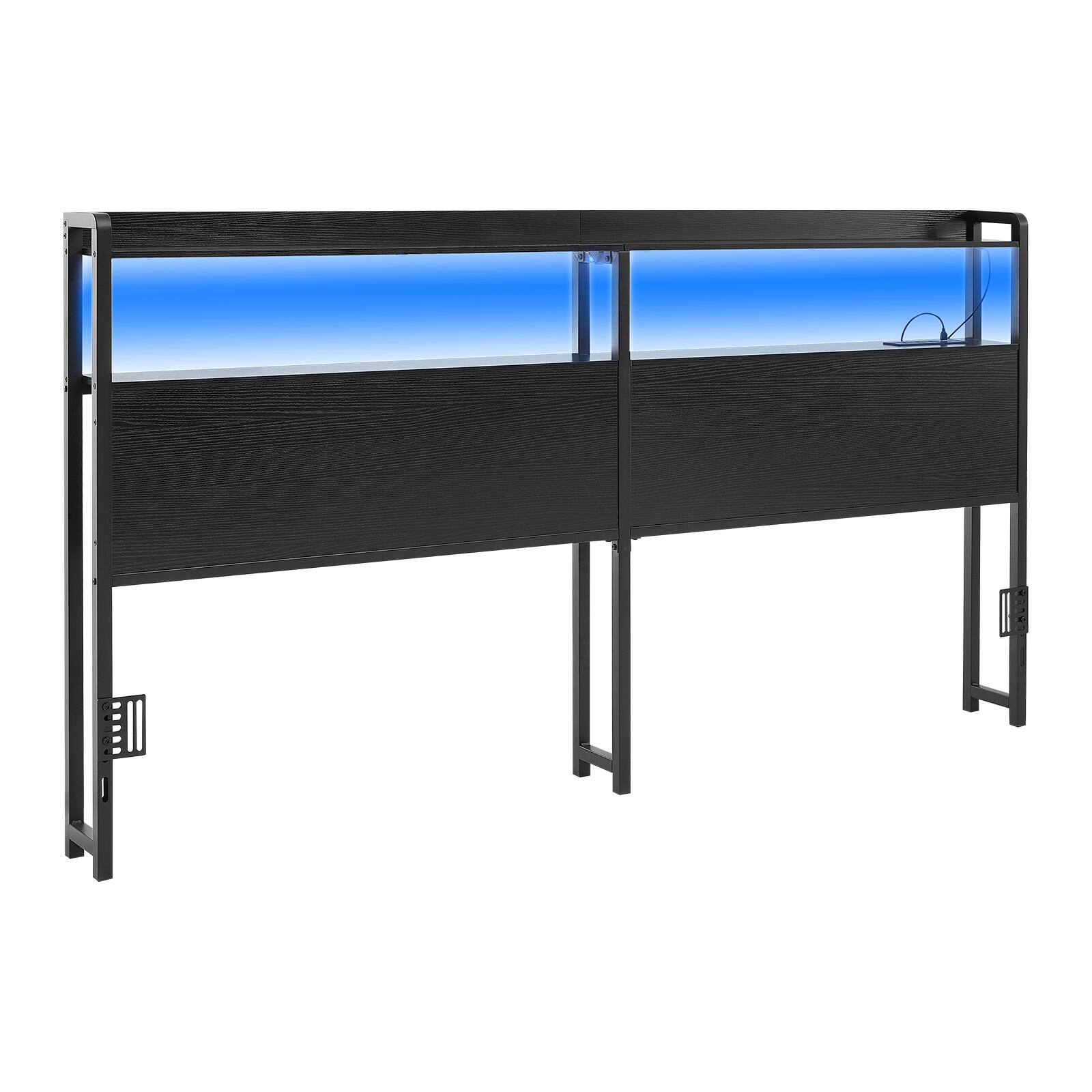 Alt View 5. VEVOR - Headboard for King Size Bed, with 2 Storage Shelves, LED Light, 3 Outlets, and 3 USB Ports, Sturdy and Stable Carbon - Black.