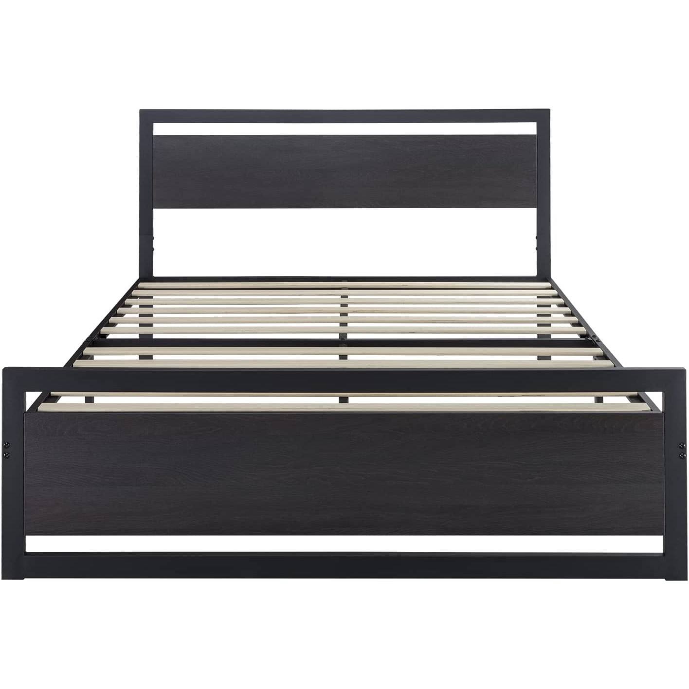 Hivvago - Full Size Metal Platform Bed Frame with Wood Panel Headboard and Footboard - Black