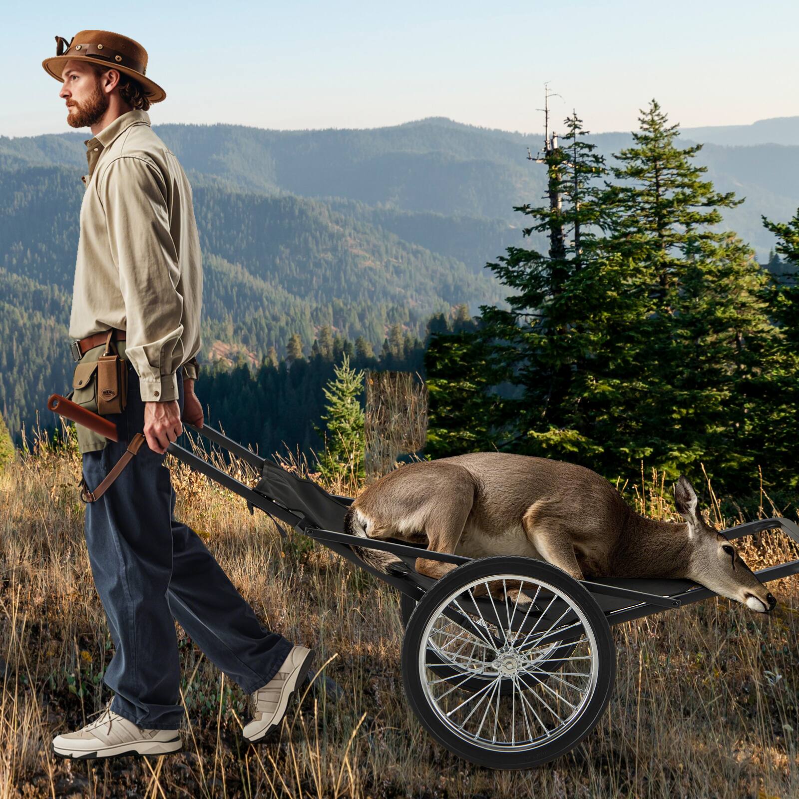 Alt View 3. Gymax - Gymax Folding Deer Cart w/ Polyester Liner 550 LBS Heavy-Duty Hunting Game Hauler - Black.