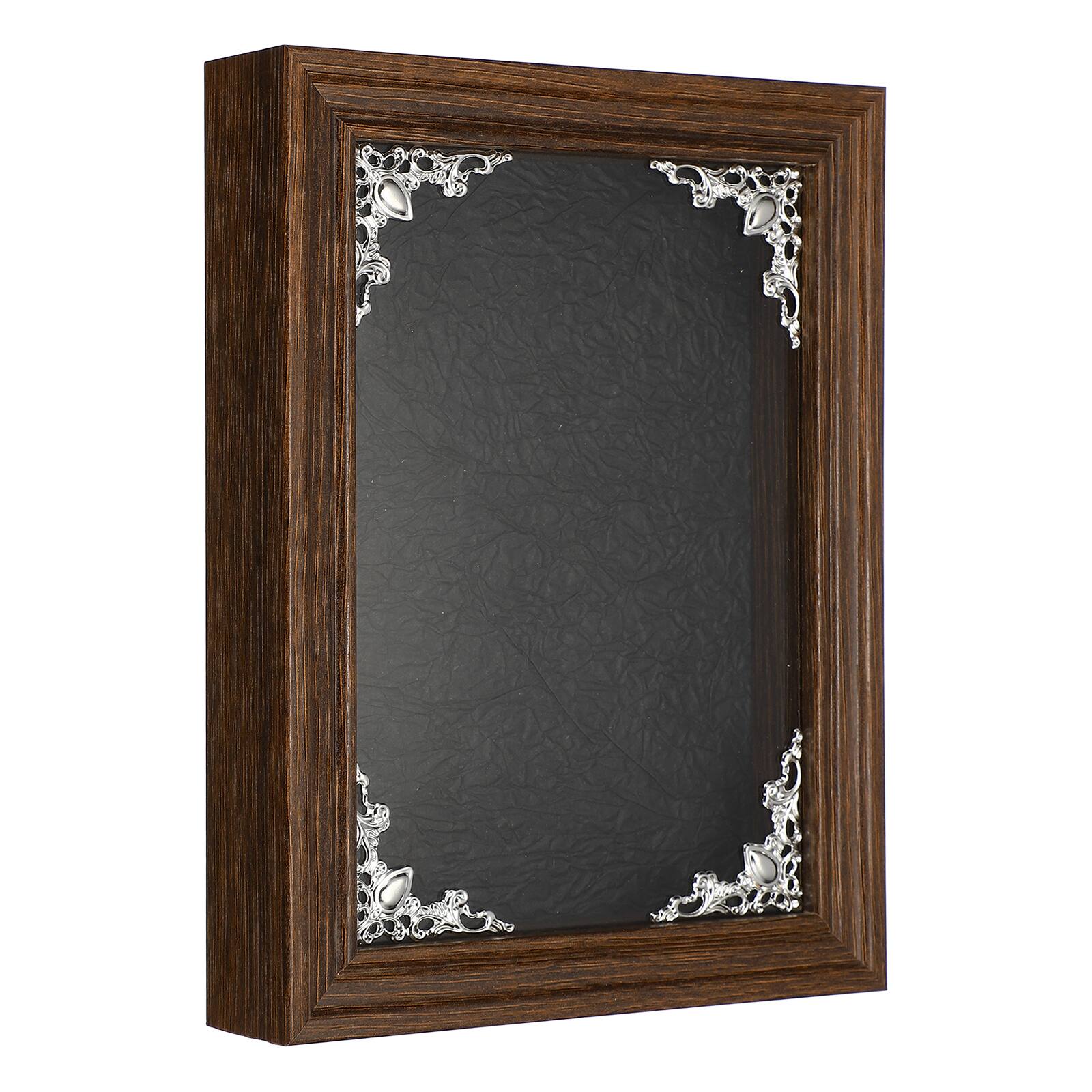 Front. Unique Bargains - Shadow Box Frame, 7.5x5.1 Inch Wooden Display Case with Clear Glass for Photo Memorabilia Dried Flower - Brown.