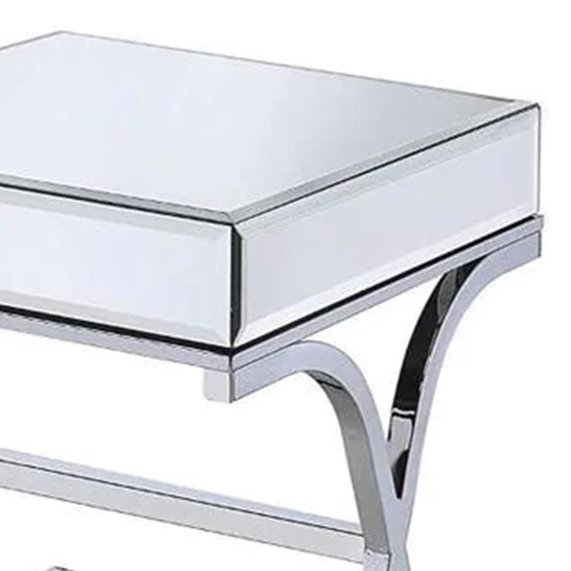Alt View 1. Manhattan Lane - Contemporary Style Metal and Mirror Square End Table - Silver.