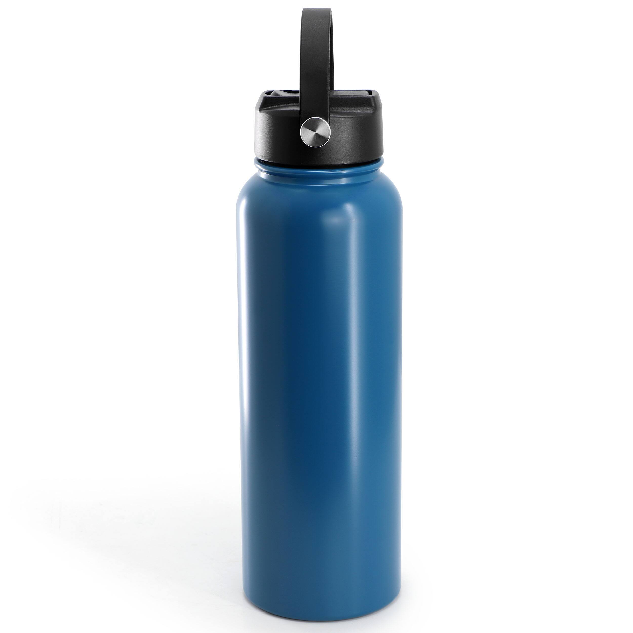 Alt View 1. Gibson - Gibson Home Marina 38 Ounce Double Wall Stainless Steel Thermal Bottle with Lid and Straw in Matte Blue - Blue.