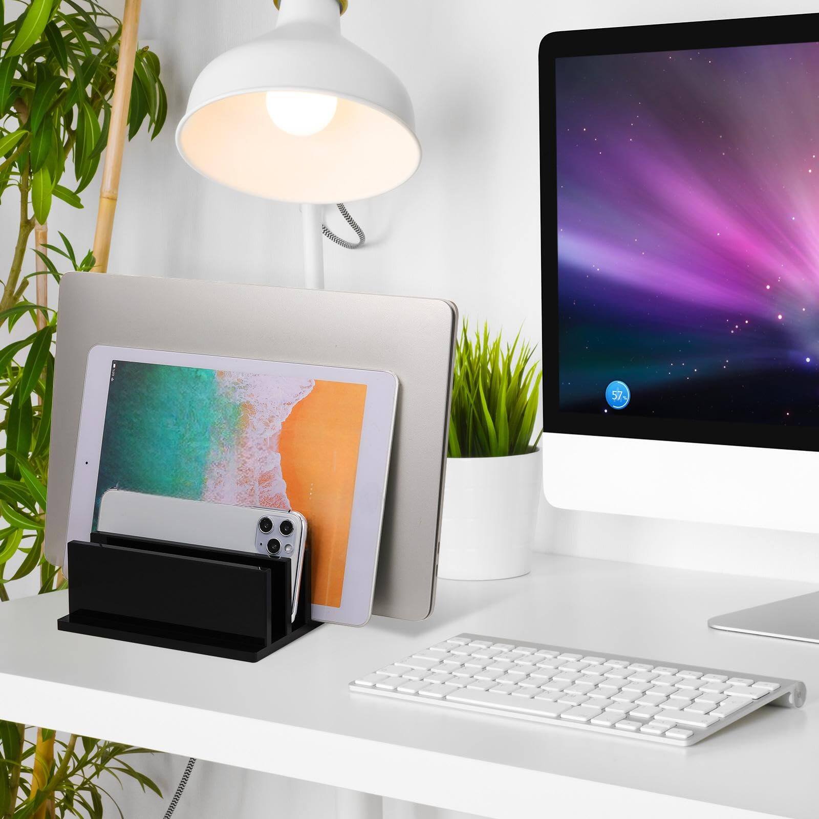 Alt View 3. HongFei - 1 Piece 4-Compartment Acrylic Vertical Laptop Stand, Fits Laptops Less Than 2 cm Thick (Black) - Black.