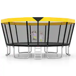 Gymax - 16 FT Outdoor Trampoline w/Non-Slip Ladder Enclosure Net & Anti-Rust Coating - Yellow