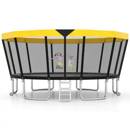 Front. Gymax - Gymax 16 FT Outdoor Trampoline w/Non-Slip Ladder Enclosure Net & Anti-Rust Coating - Yellow.