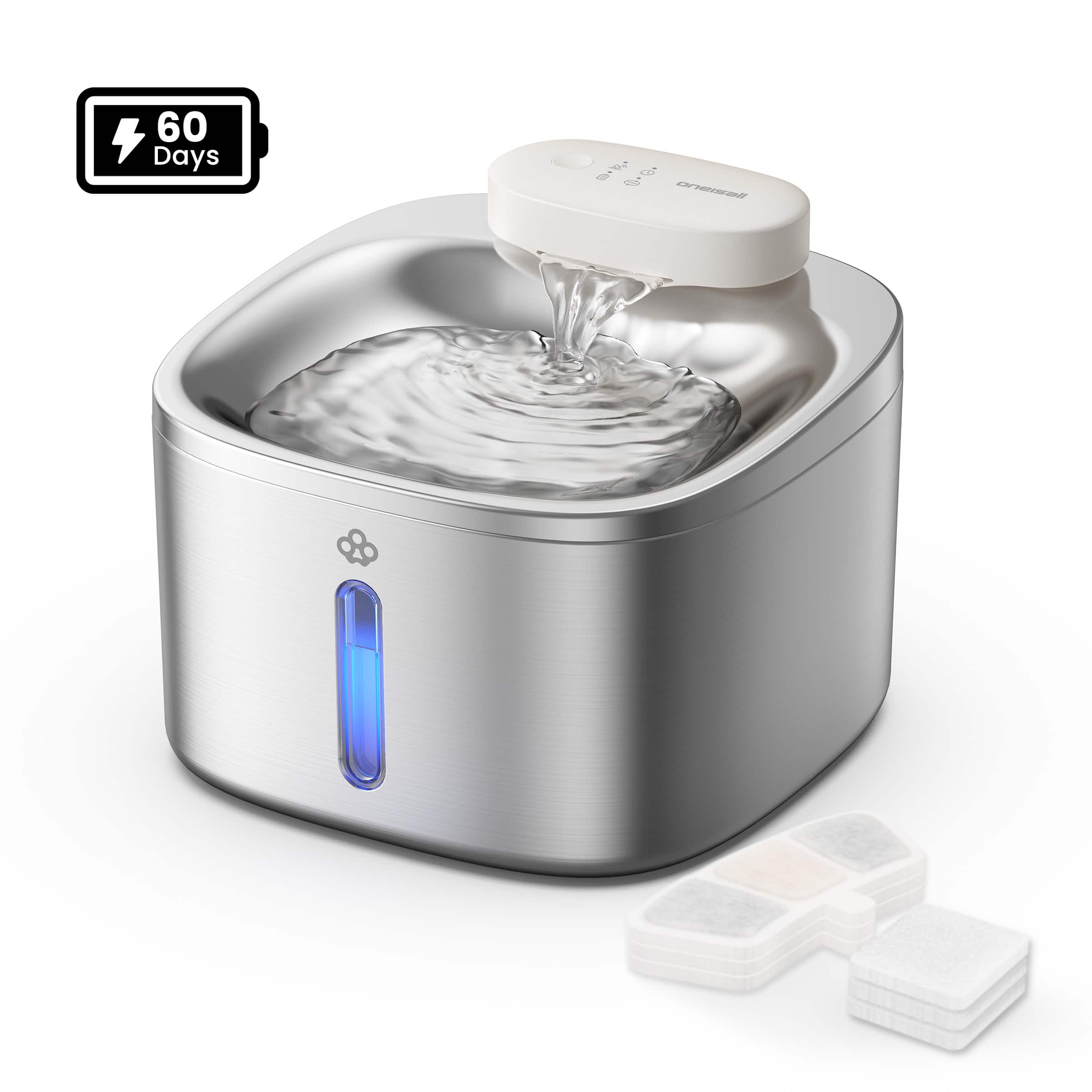 Front. Oneisall - 3.5L/118oz Wireless Automatic Pet Fountain Motion Sensor BPA Free Stainless Steel 5-Layer Filtration with 3PC Filters - Stainless.
