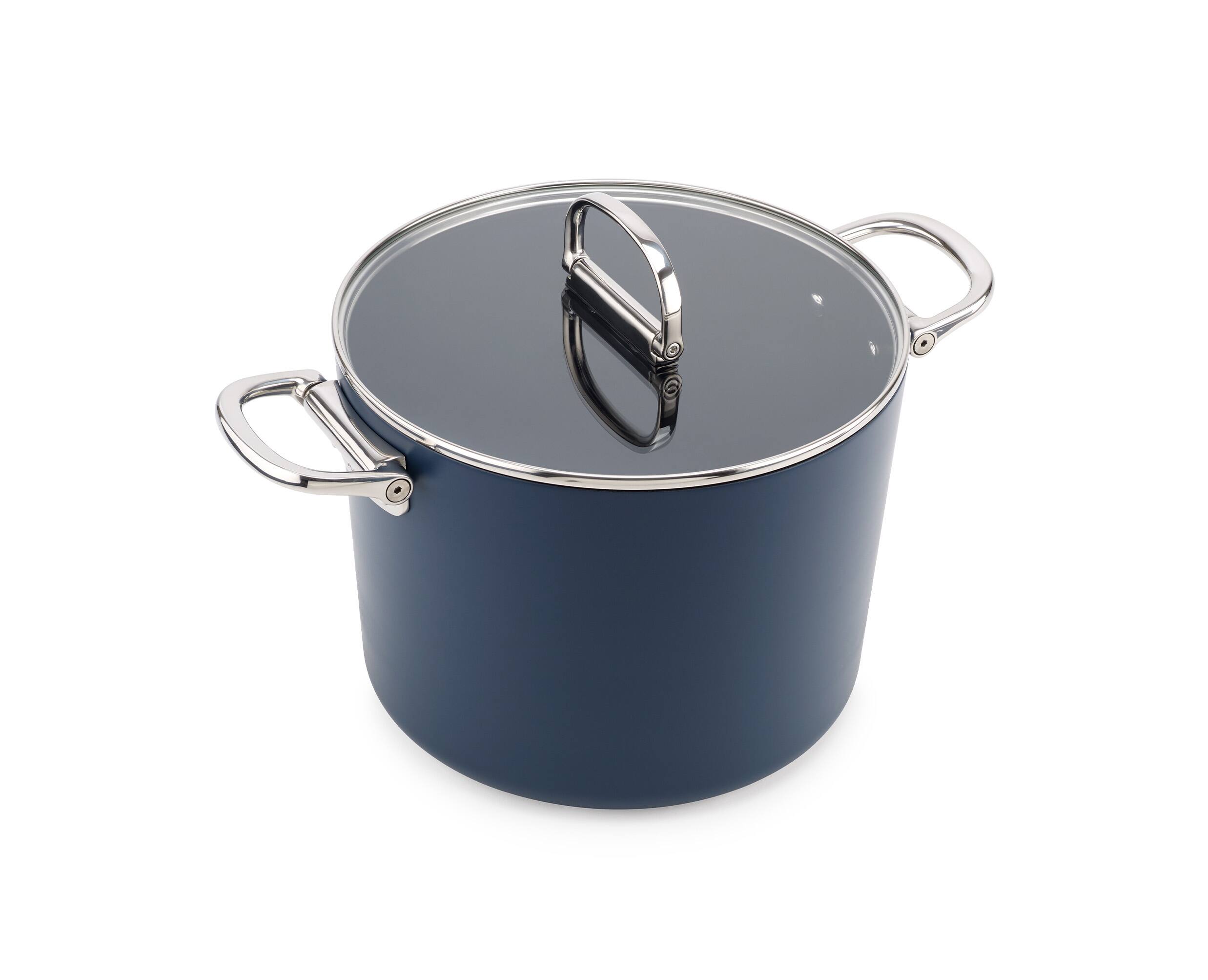 Alt View 1. Joseph Joseph - Space Ceramic Non-stick 8.5 Qt. Stock Pot with Folding Handles and Lid - Blue.