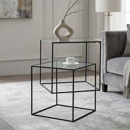 E.P. Light - 2-Tier Modern Accent Nightstand Minimalist Geometric End Table - Black
