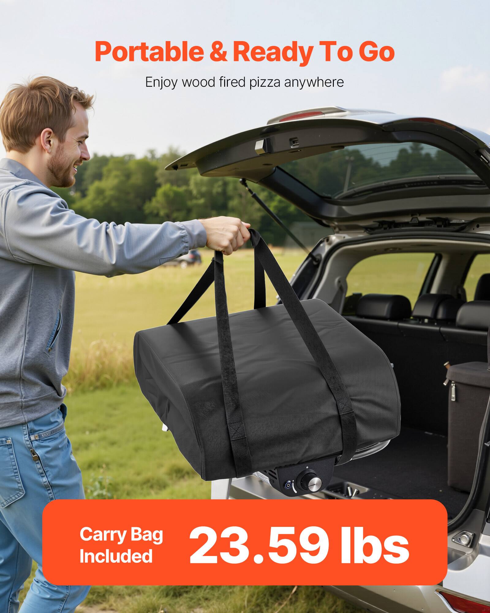 Portable & Ready To Go  
Enjoy wood fired pizza anywhere  

Carry Bag Included  
23.59 lbs