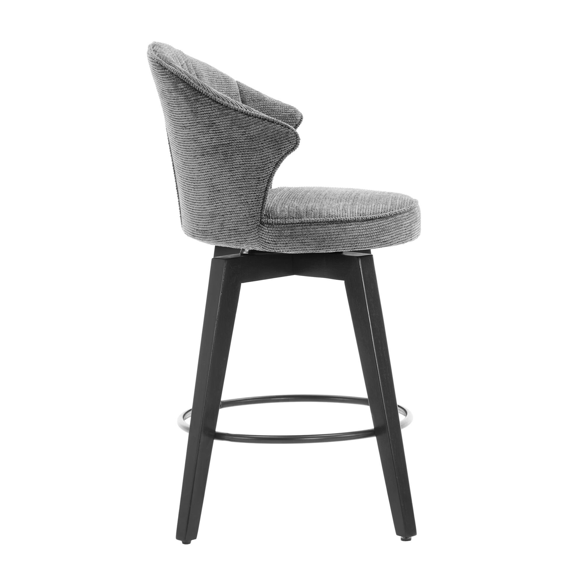 Alt View 8. GOODSILO - Set of 2 Wing Back Swivel Bar Stools - Adjustable Counter Height Stools with Solid Wood Legs & Plush Upholstery - Dark Grey.