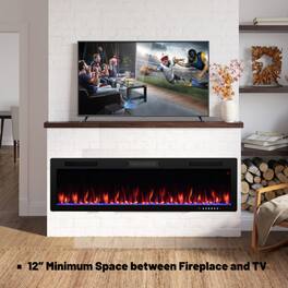 LUCKY ONE - 60 Inch Recessed/Wall Mounted Electric Fireplace with 12 Colors - Black