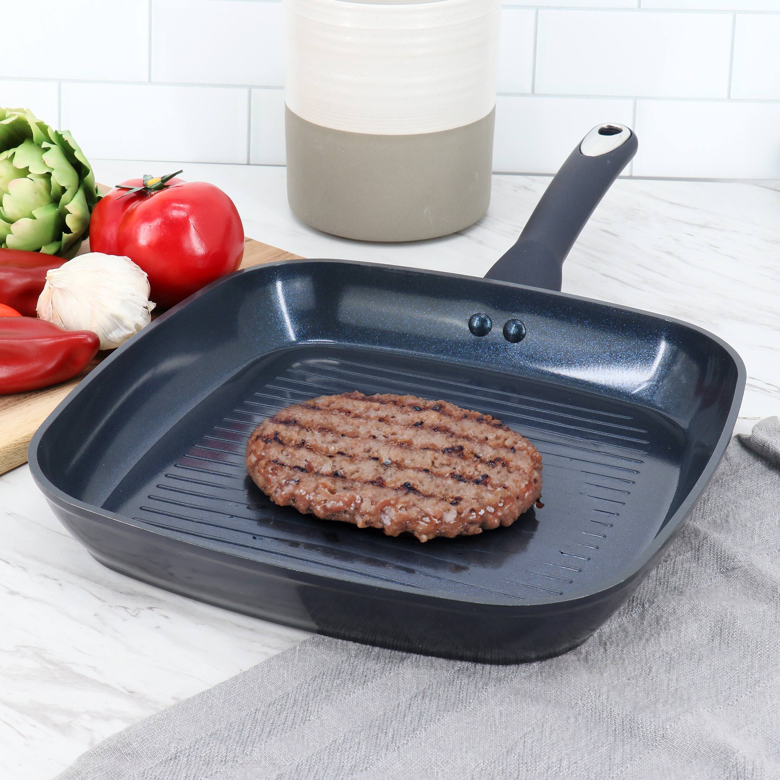 Alt View 5. Oster - Oster Hawke 11 Inch Square Ceramic Nonstick Aluminum Grill Pan in Dark Blue - Blue.