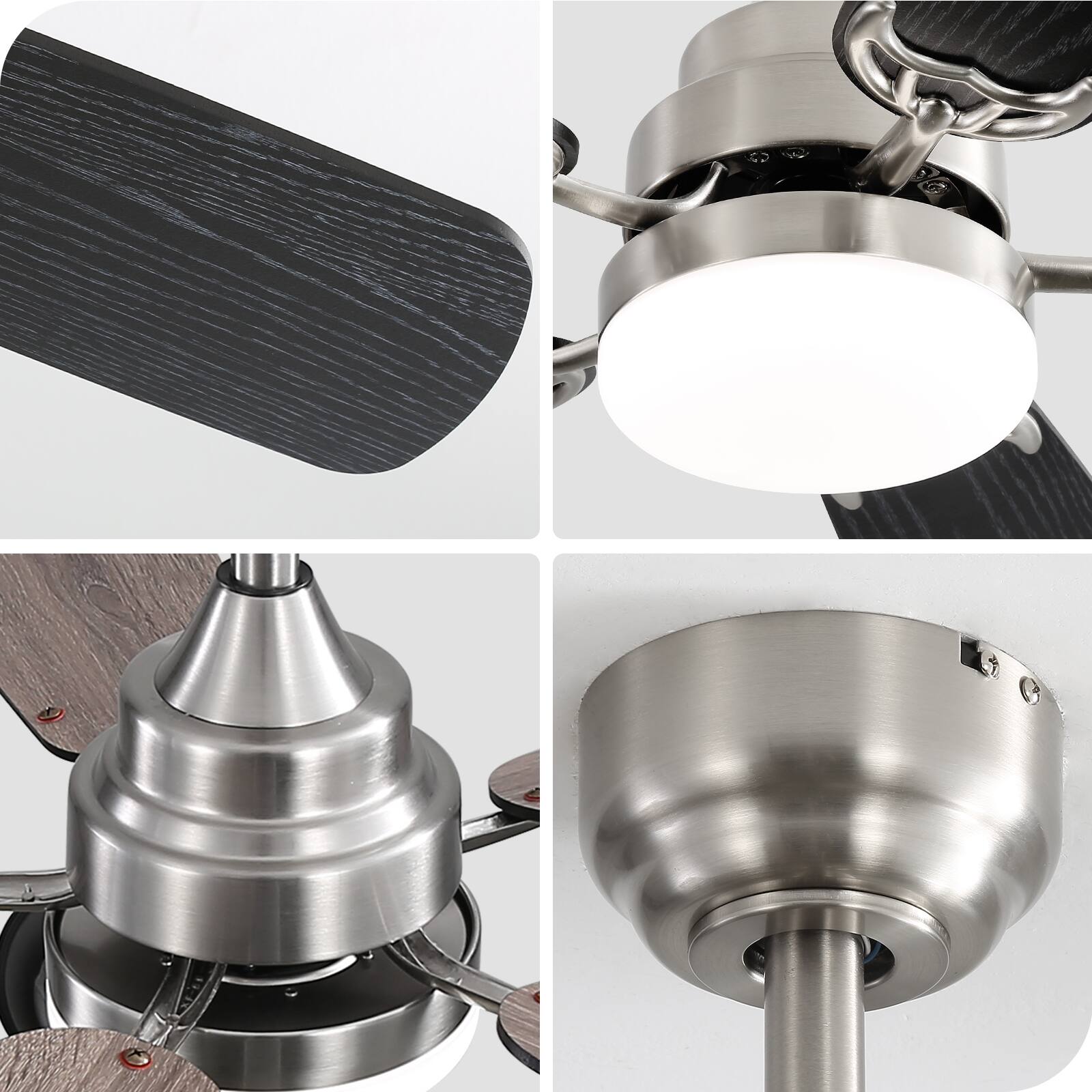 Alt View 6. Sofucor - 52" Nickel Ceiling Fans with Dimmable LED Lights and Remote Farmhouse Indoor Ceiling Fan with Dual Finish Blades Quiet - Nickel.