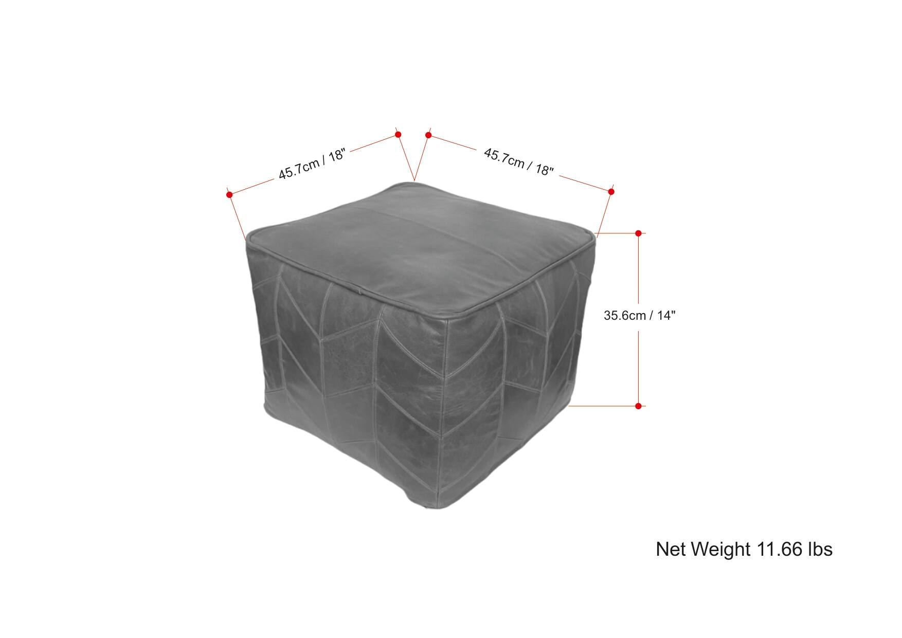 - 45.7cm / 18"
- 45.7cm / 18"
- 35.6cm / 14"
- Net Weight 11.66 lbs