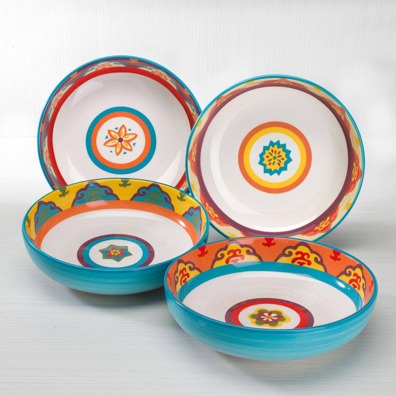 Front. Euro Ceramica Home - Galicia 8.4'' Stoneware Pasta Bowl,  Set of 4 - Multicolor.