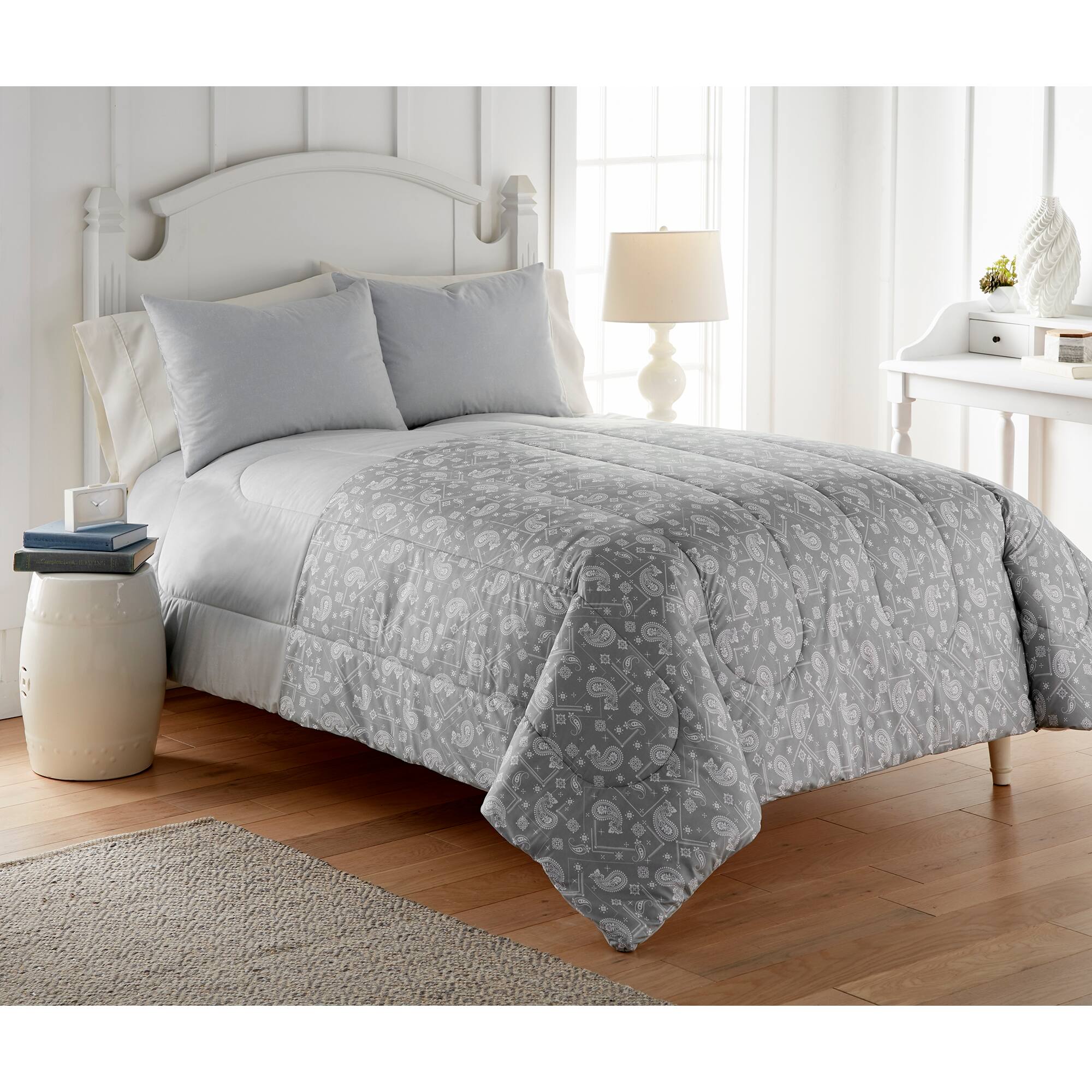 Alt View 1. Shavel Home Products - Micro Flannel 6 in 1 Comforter Set, Twin, Gray Paisley - Gray paisley.