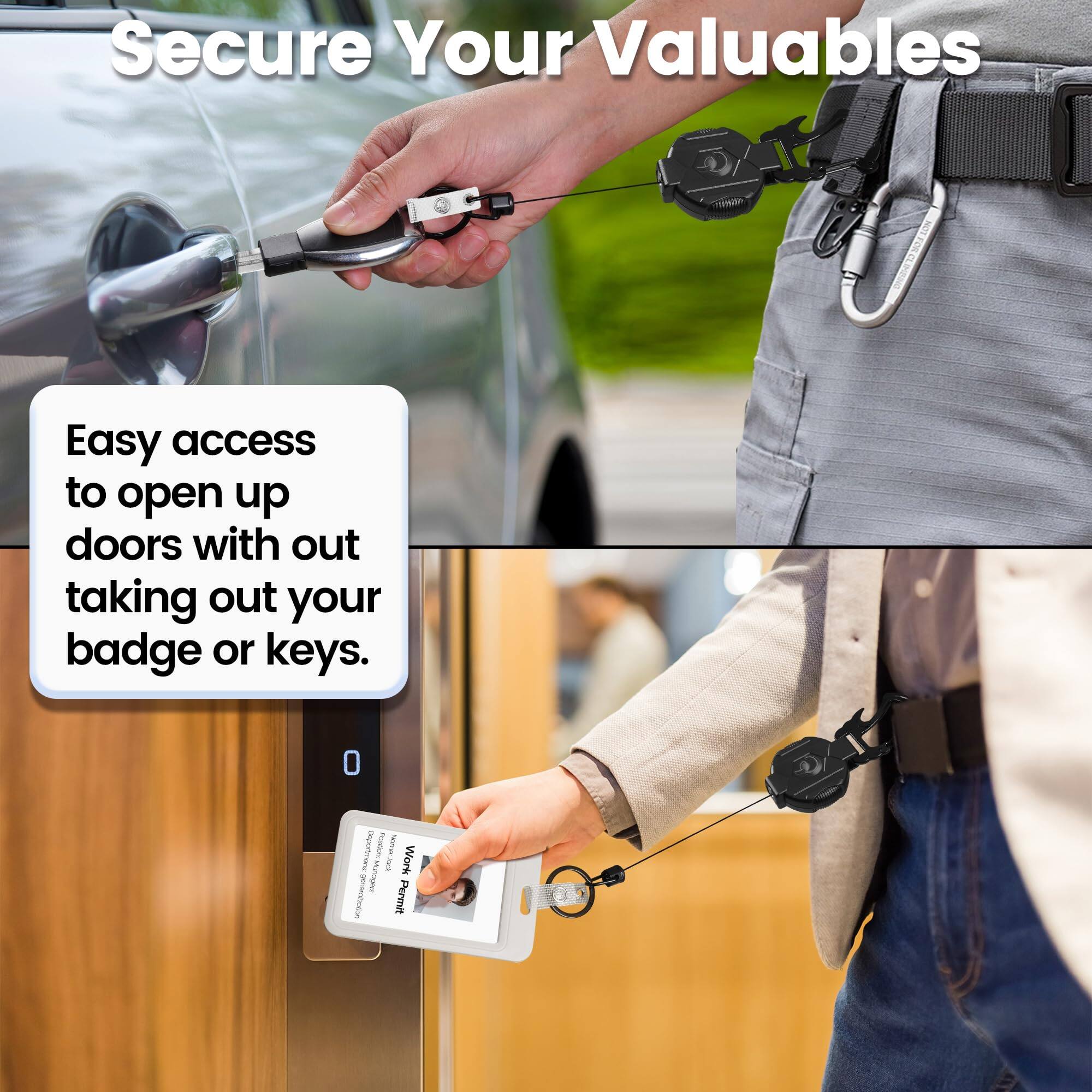 Secure Your Valuables

Easy access to open up doors without taking out your badge or keys.