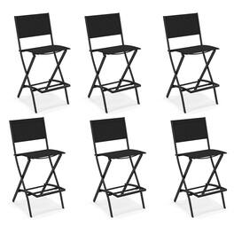 Gymax - 6 PCS Outdoor Bar Chair Folding Bar Height Stool w/ Metal Frame - Black