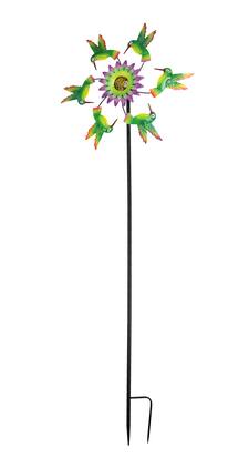Direct International - Metal Hummingbirds and Flower Garden Twirler Wind Spinner Stake 70 Inches High - Multicolored
