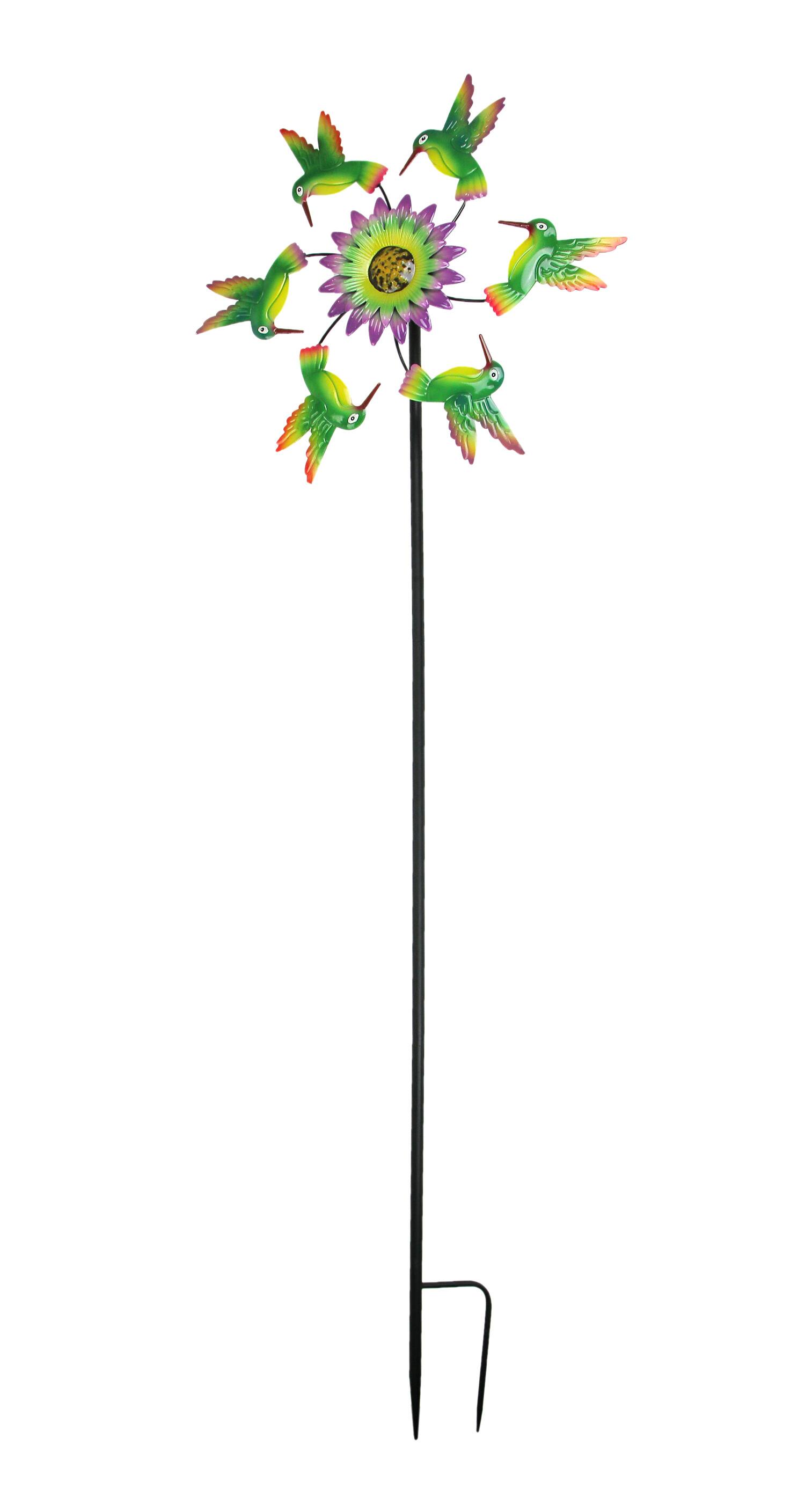 Front. Direct International - Metal Hummingbirds and Flower Garden Twirler Wind Spinner Stake 70 Inches High - Multicolored.