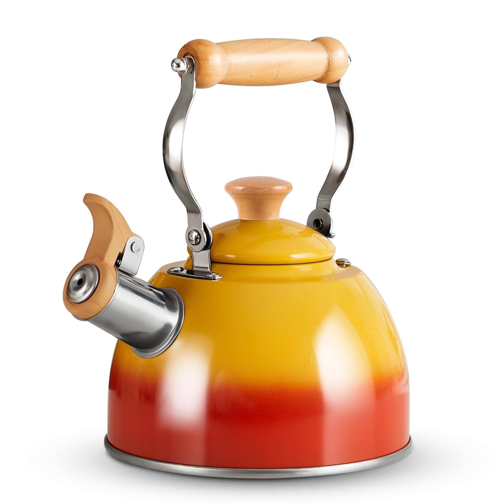 PARKER SLATER - Tea Kettle Pot With Cool Touch Handle Teapot Food Grade Stainless Steel Stovetop Whistling Small Kettles 1.6 Quart - Gradient Orange(1.6QT)