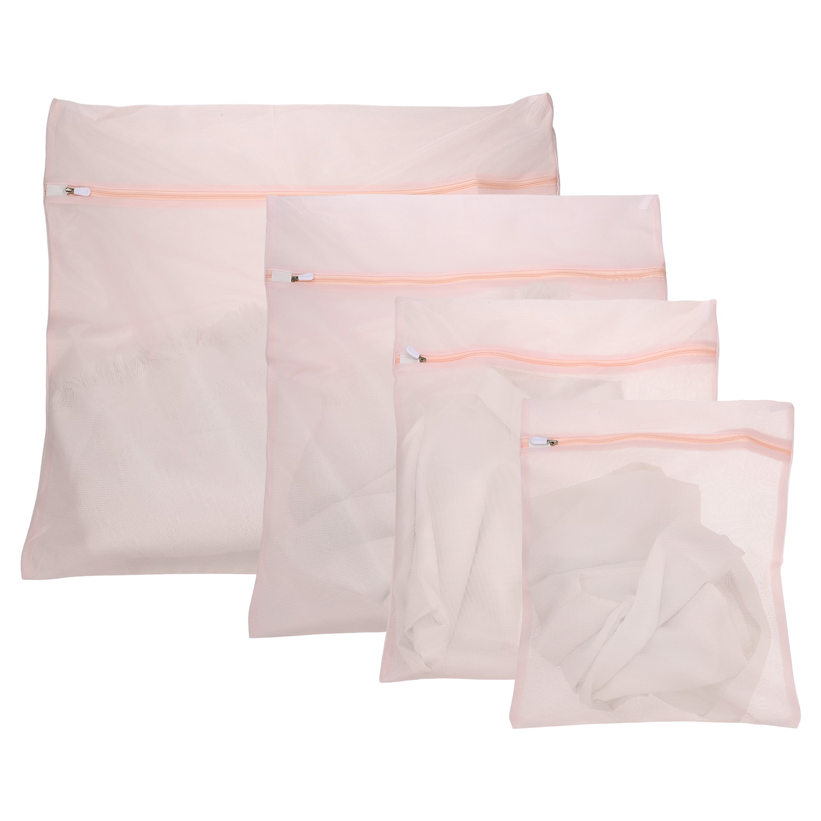 Unique Bargains - 4pcs Mesh Laundry Bags with Zipper Fine Net for Delicates 4 Sizes for Travel Clothes, Bathroom, Dorm, Bras and Socks - Light Pink price history on PriceWatchPro