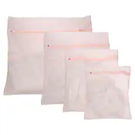 Unique Bargains - 4pcs Mesh Laundry Bags with Zipper Fine Net for Delicates 4 Sizes for Travel Clothes, Bathroom, Dorm, Bras and Socks - Light Pink