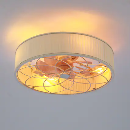 Front. Sofucor - 20" Caged Ceiling Fan With Light & Remote Low Profile Enclosed Farmhouse Bladeless Ceiling Fan Fans for Bedroom - White.