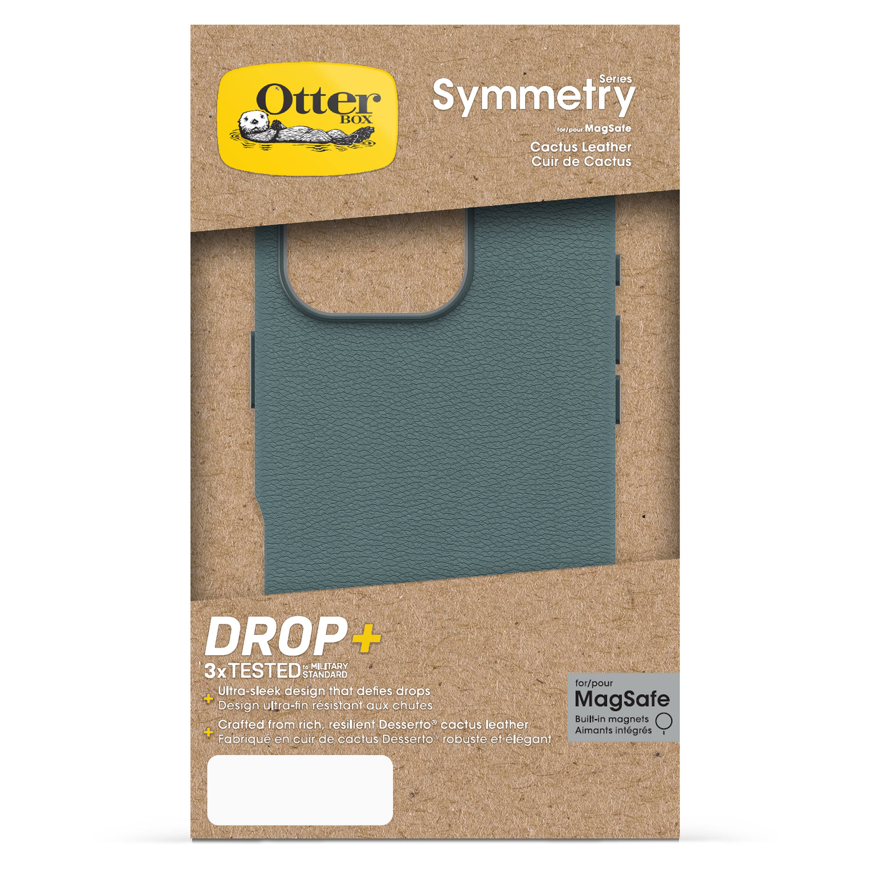 Series Otter Symmetry BOX Aa - Magsate Cactus Leather Cuir de Cactus DROP + M MELITARY 3x TESTED STANDARD for/pour Ultra-sleek design that defes drops + MagSafe Design ultra-fin rsistant aux chufes BuiB-in magnets Crafted from rich resilient Desserto cactus eather Aimants intgrs Fabrique en cuir de cactus Desserto robuste e1 lgant