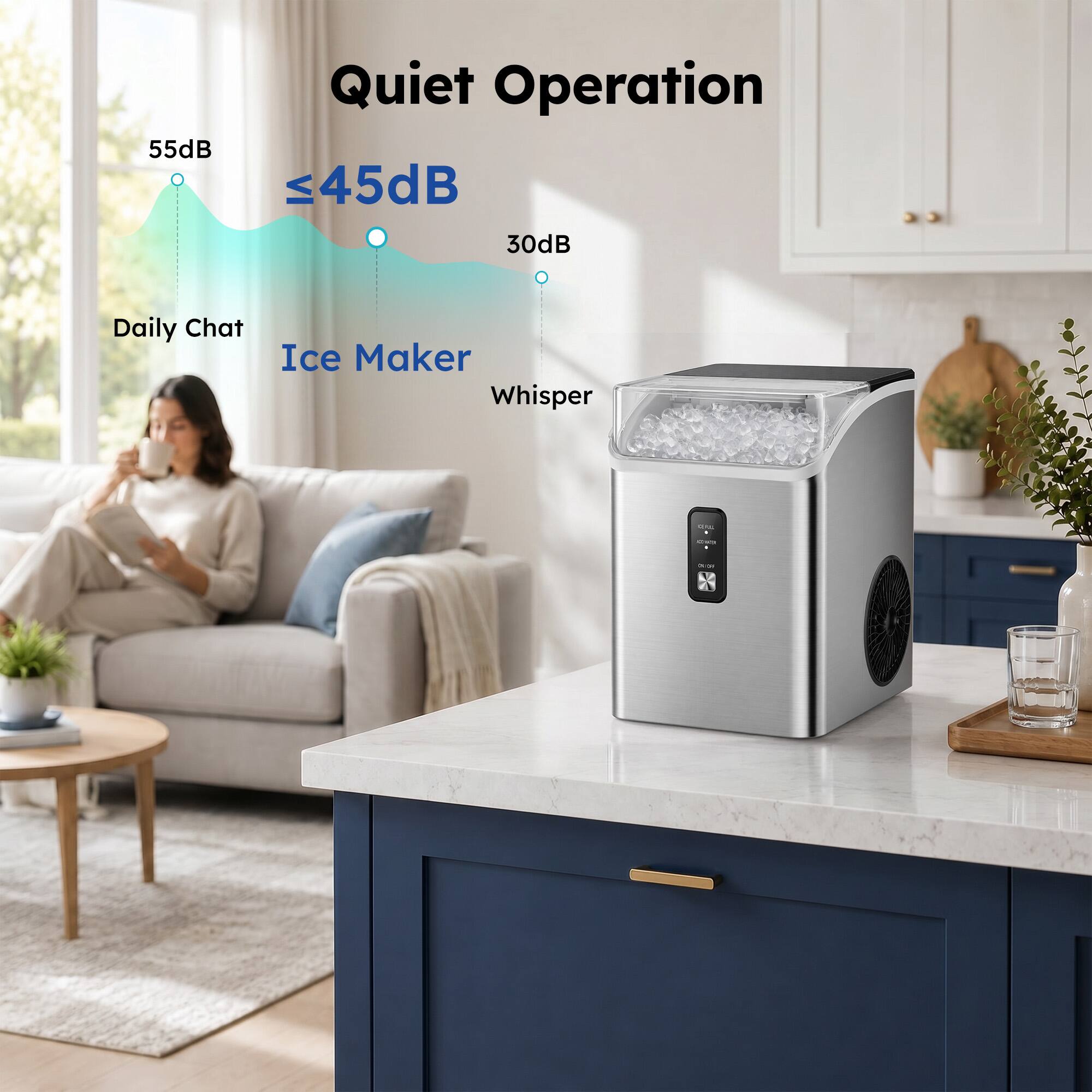 Quiet Operation

55dB
≤45dB
30dB

Daily Chat
Ice Maker
Whisper