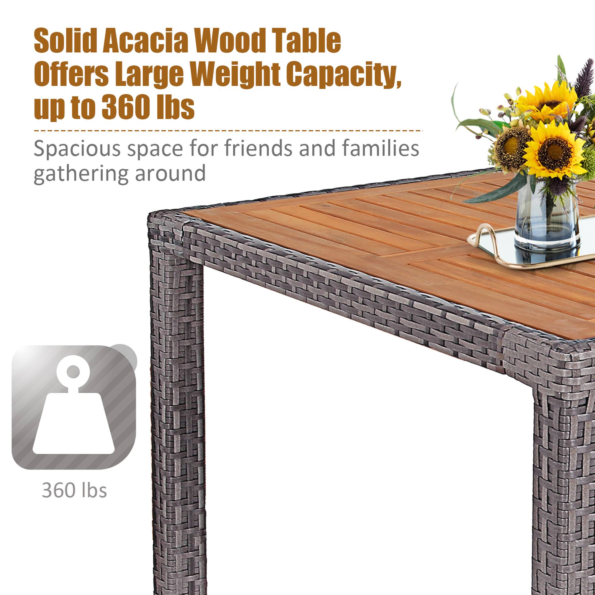 Solid Acacia Wood Table Offers Large Weight Capacity, up to 360 lbs

Spacious space for friends and families gathering around

360 lbs
