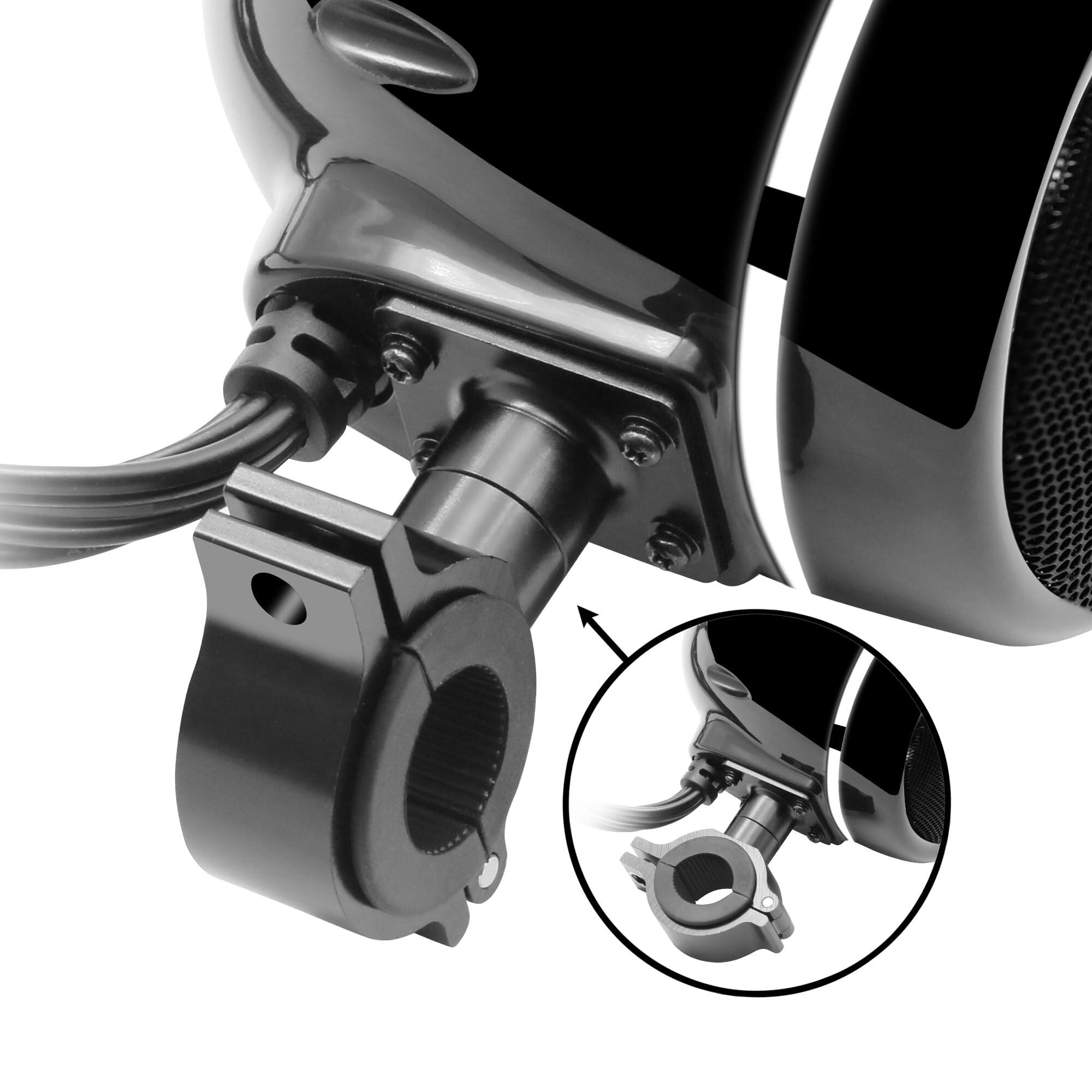 Alt View 2. GoHawk - Bluetooth Motorcycle Speakers, 4" Waterproof Stereo Stereo Audio System w/ Built-in Amp, LED Halo, USB for Harley ATV - Black.