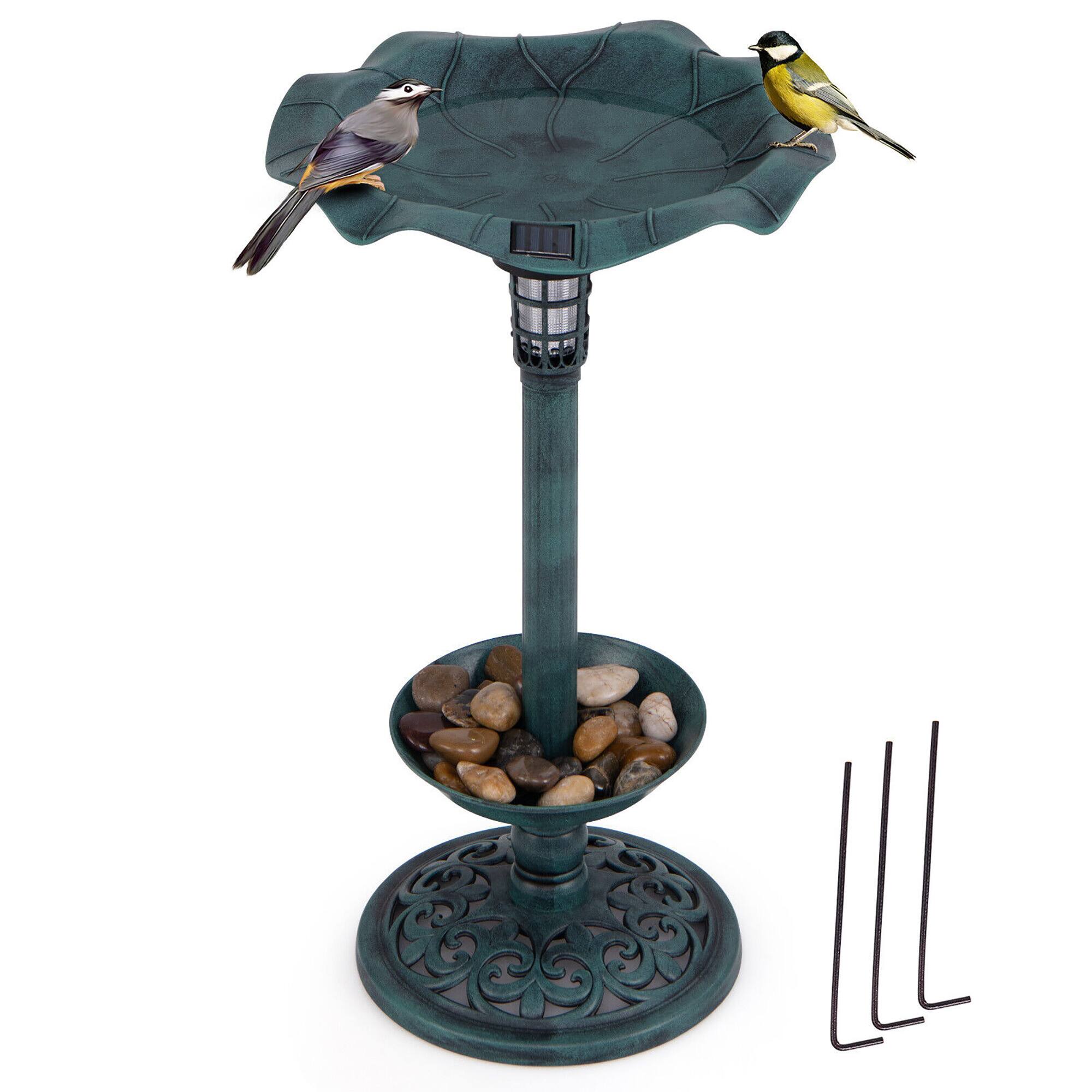 Alt View 9. Gymax - Gymax Solar Bird Bath Standing Pedestal Birdbath & Feeder Combo w/ Lotus Leaf Bowl Bronze - Bronze.