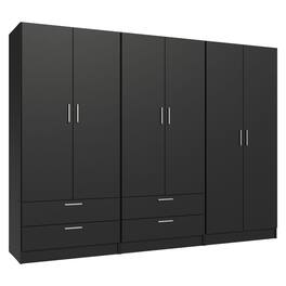 Madesa - 6 Doors 4 Drawers Wardrobe Set with Shelves and Hanging Space 94"L - Black