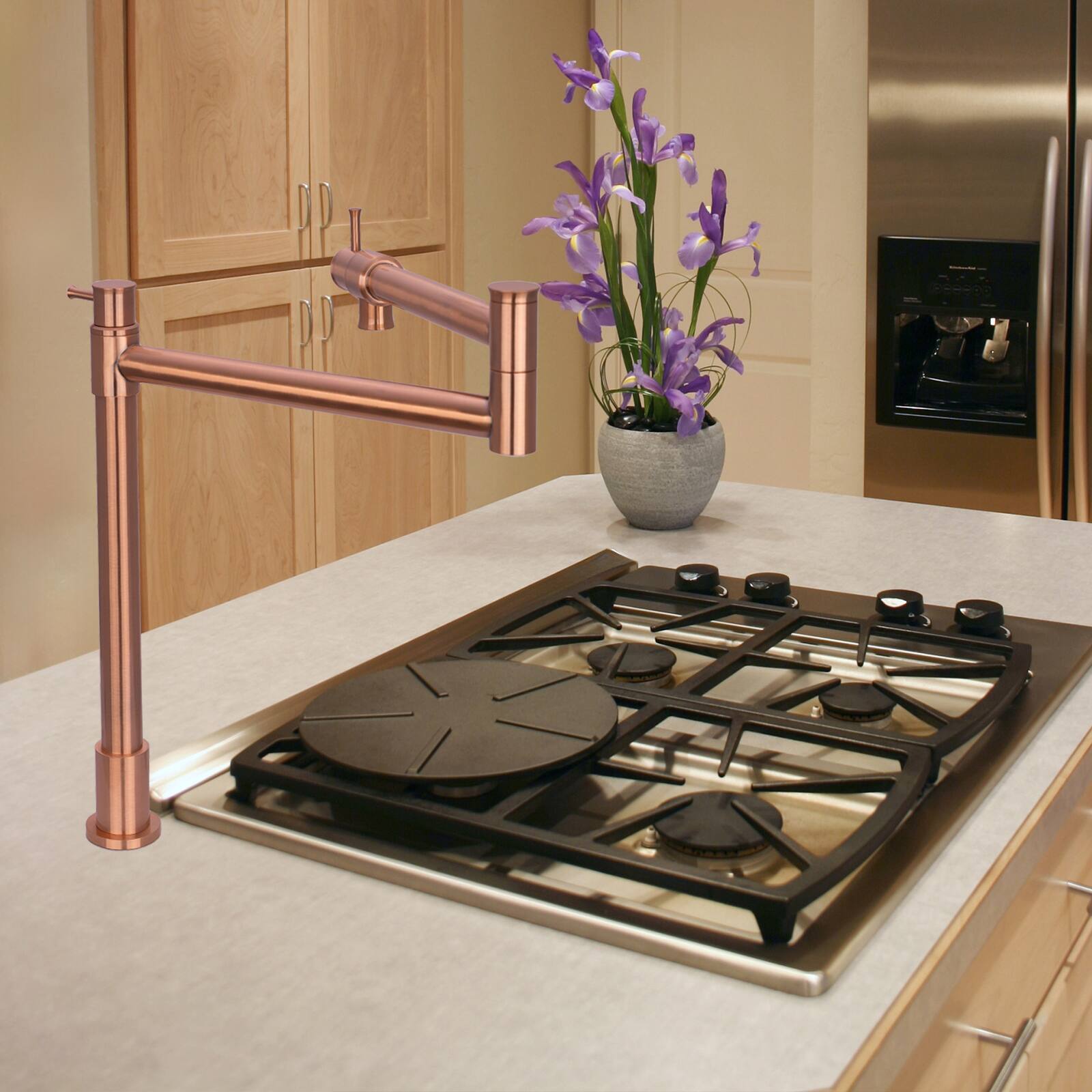 Alt View 4. Akicon - Akicon Solid Brass Deck-Mounted Pot Filler Kitchen Faucet with Double Joint Swing Arms in Copper - Copper.