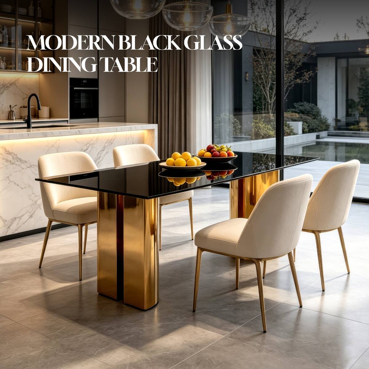 Loheer 70 Inch Rectangular Dining Table, Black Tempered Glass, Modern ...