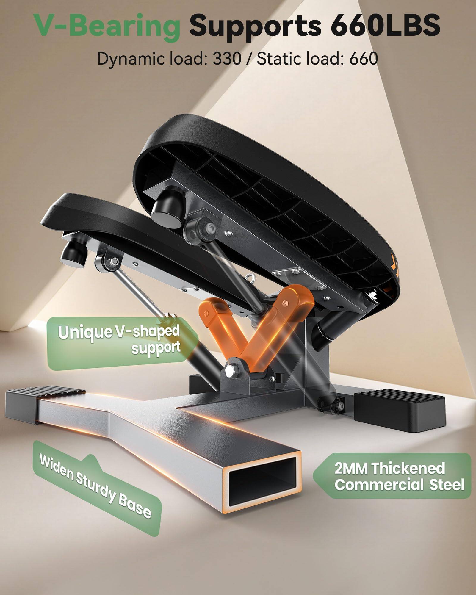 V-Bearing Supports 660LBS  
Dynamic load: 330 / Static load: 660  

Unique V-shaped support  
Widen Sturdy Base  
2MM Thickened Commercial Steel