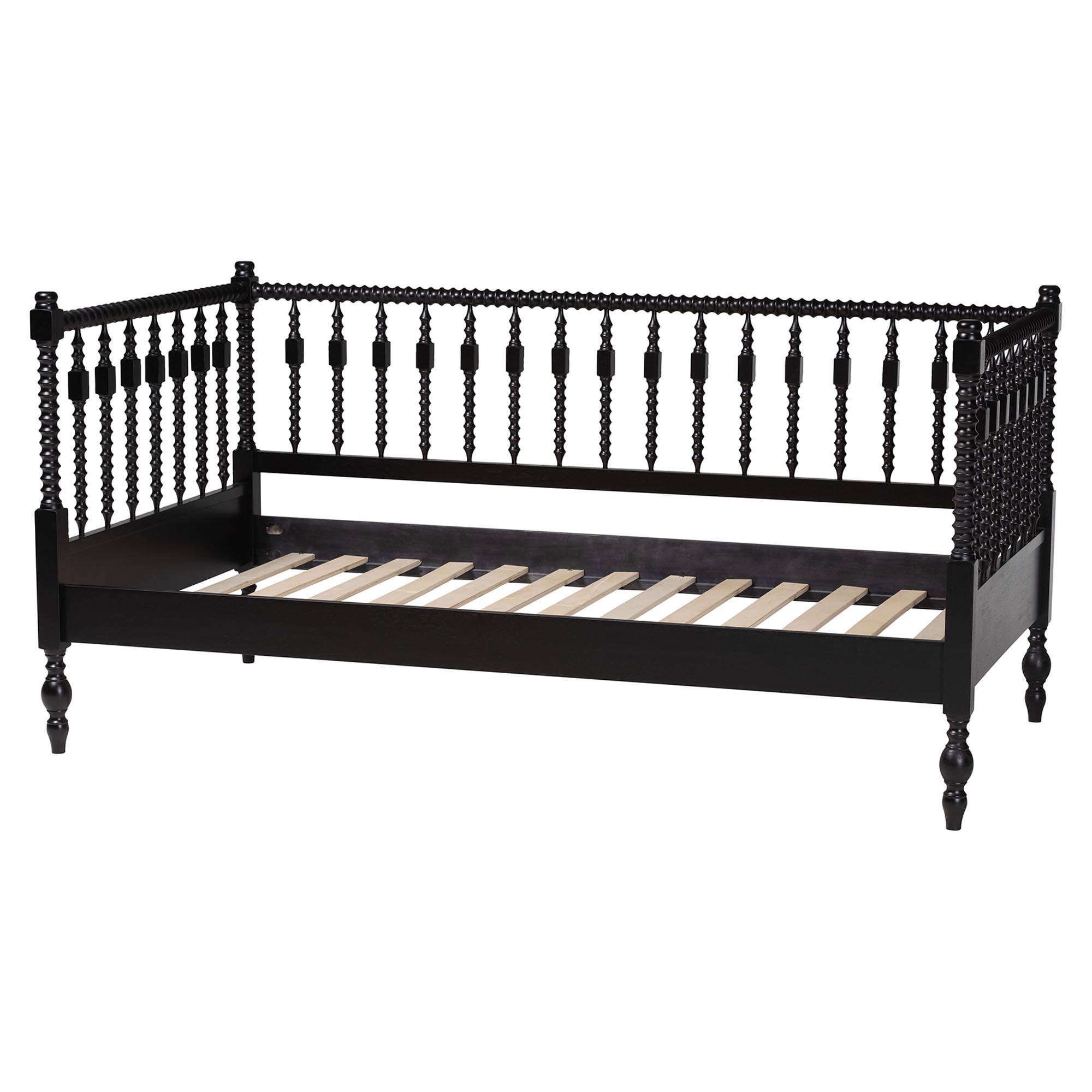 Back. Baxton Studio - Callison Spindle Daybed - Turned Farmhouse Sofa Bed with Spoked Frame Border, Twin - Black.