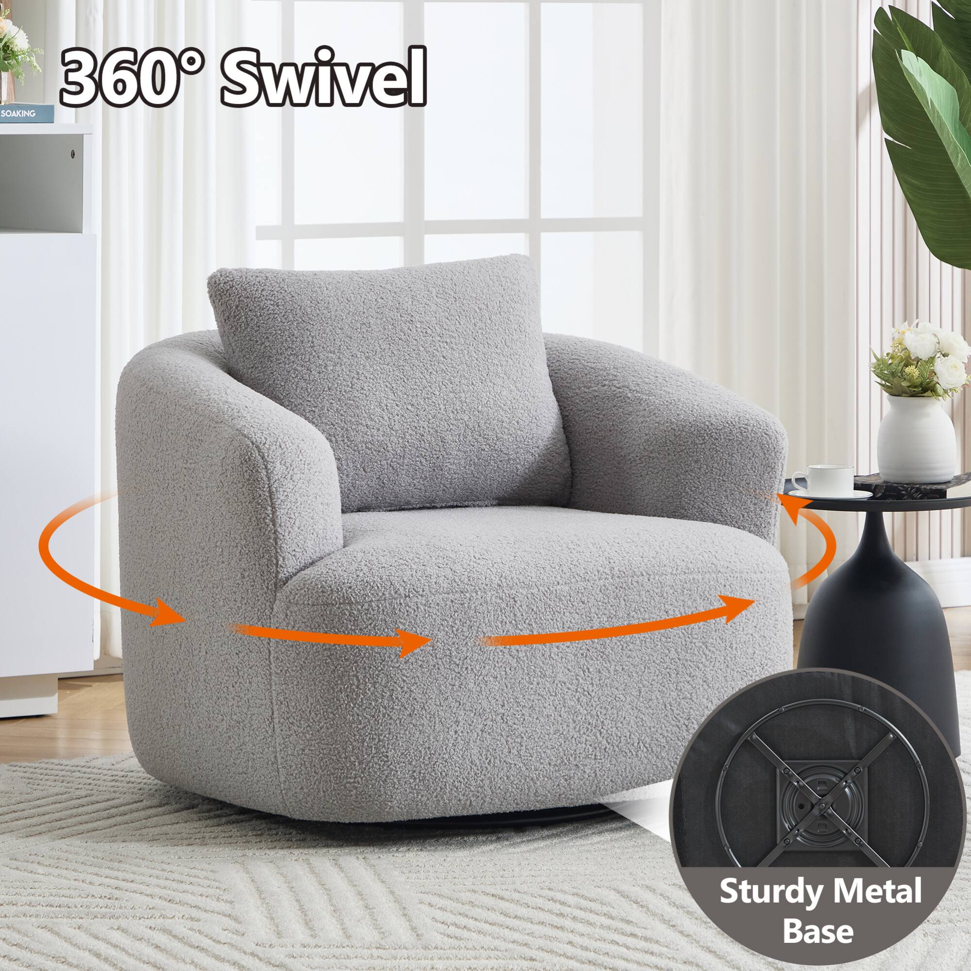 360° Swivel  
Sturdy Metal Base