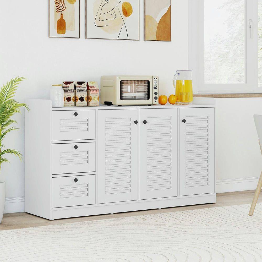 Alt View 4. Kadyn - Modern 3-Door Sideboard Cabinet with Ample Storage Space, White - White.