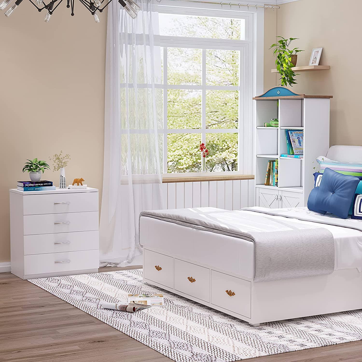 Alt View 6. Winado - 4 Drawers Night Stand Bedside Chests of Drawers Furniture Nightstand Storage Cabinet Organizer Unit for Bedroom - White.