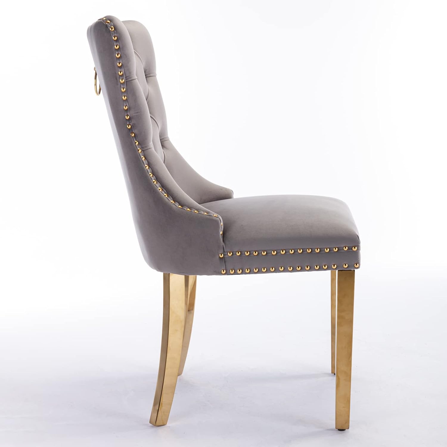 Alt View 6. Trinkets Crazed - Velvet Dining Chair Set of 2 Upholstered Tufted Dining Room Chair with Nailhead Trim - gray-gold.