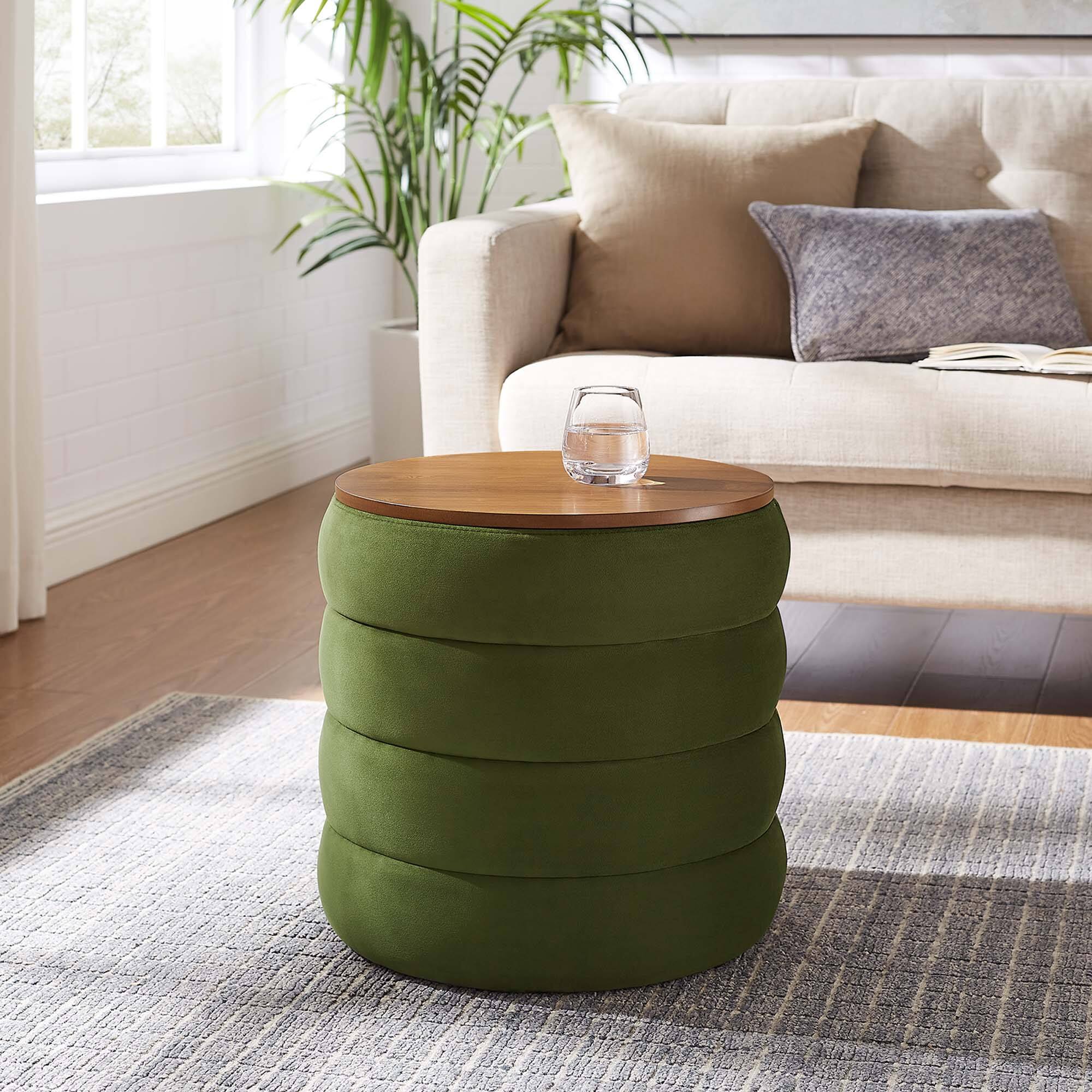 Alt View 1. Modway - Mezzo Round Performance Velvet Storage Ottoman by Modway - Moss Green.