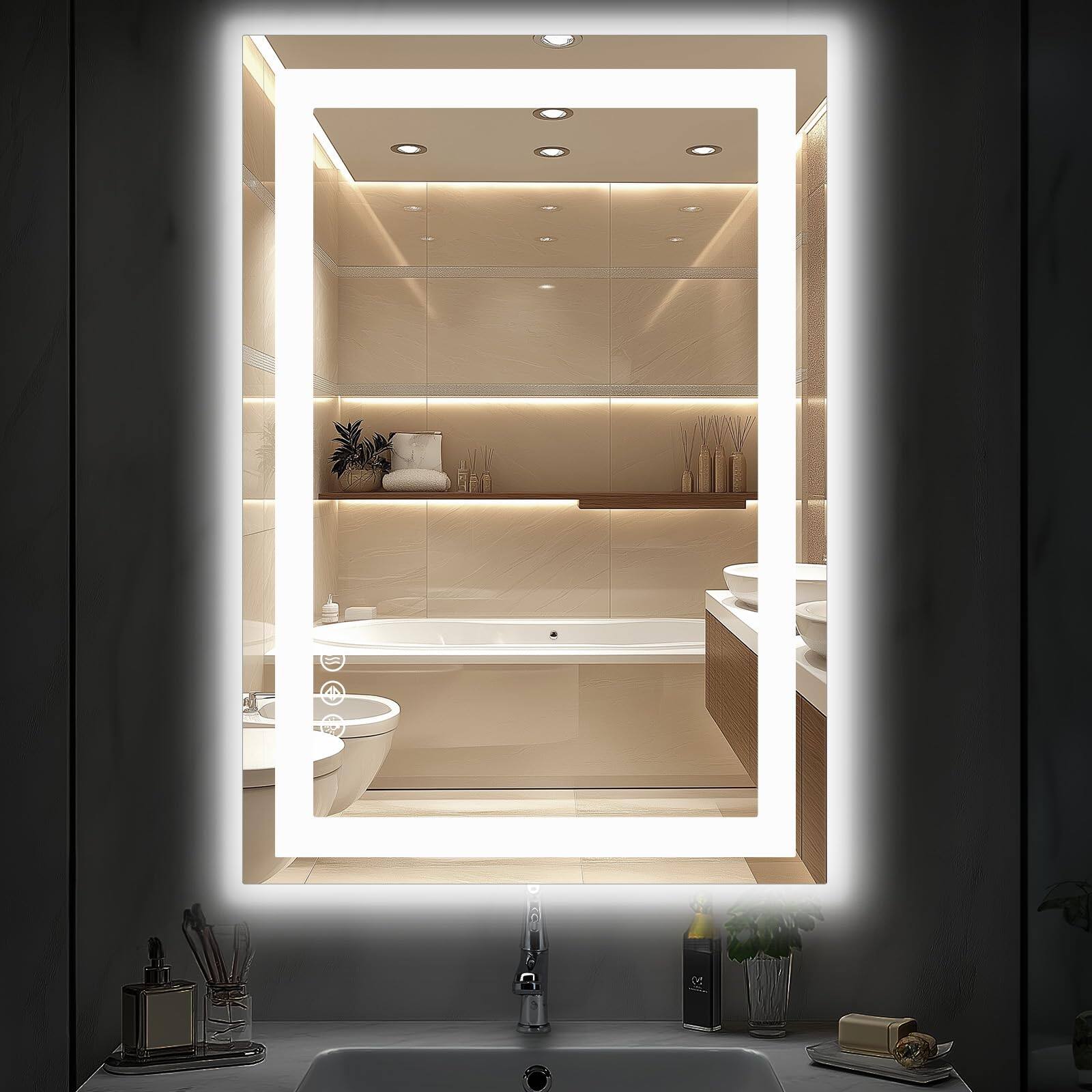 White 36"L x 24"W LED Bathroom Mirror