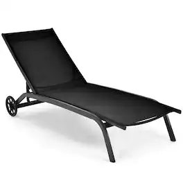 Costway - Outdoor Adjustable Chaise Lounge Patio 6-Position Recliner with Wheels - Black