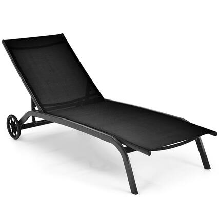 Front. Costway - Costway Outdoor Adjustable Chaise Lounge Patio 6-Position Recliner with Wheels - Black.