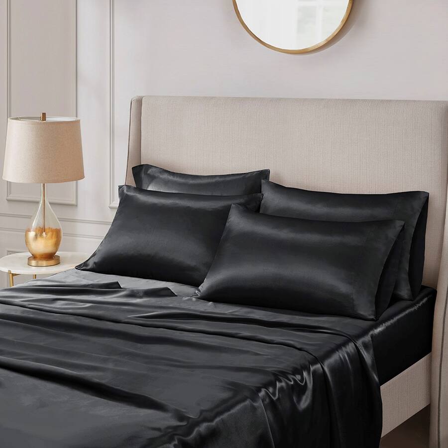 Gracie Mills Coralie 6 Piece Wrinkle free Satin Sheet Set Black 471 ...