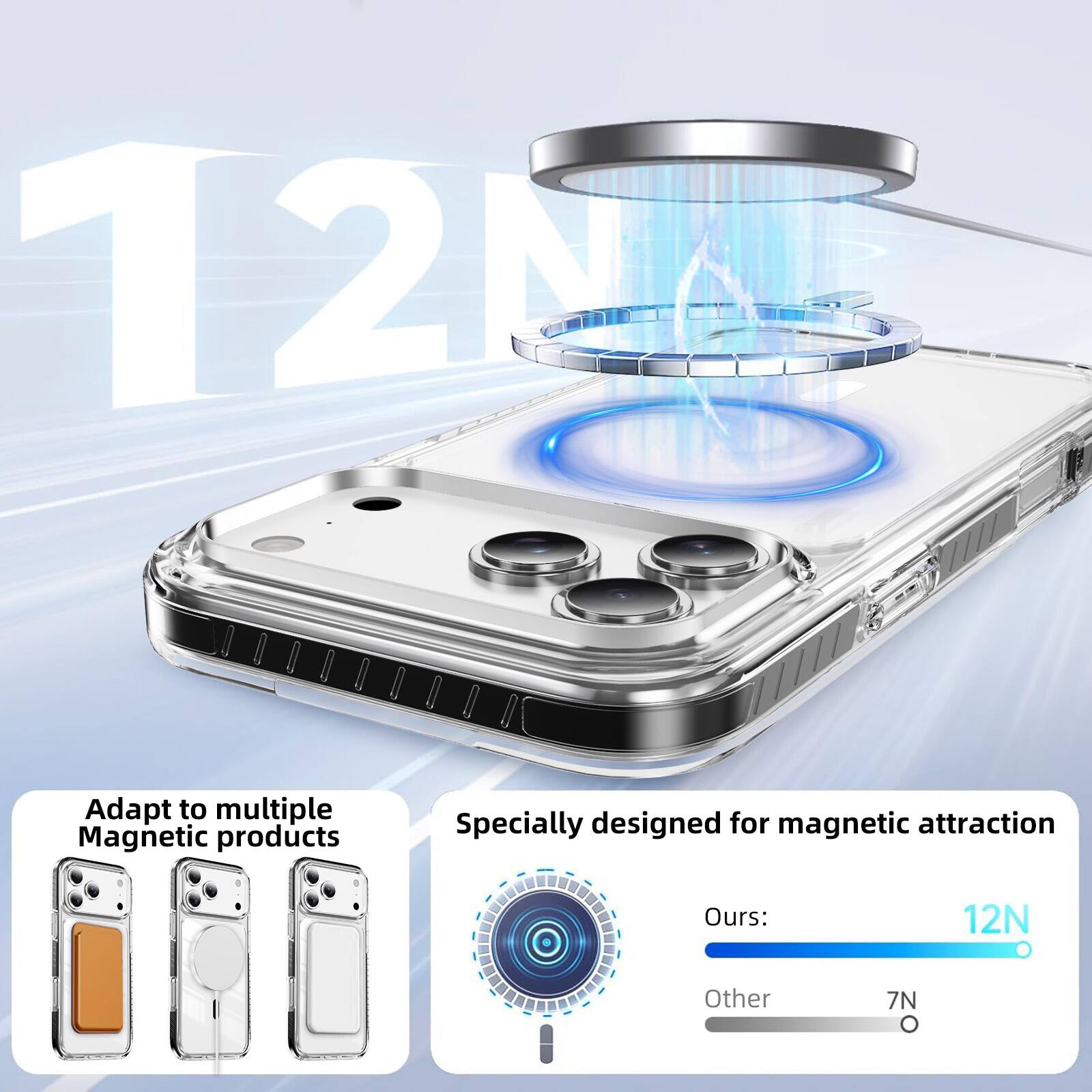 12

Adapt to multiple Magnetic products

Specially designed for magnetic attraction

Ours: 12N

Other: 7N